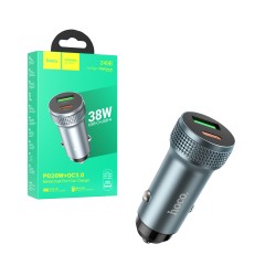 Hoco Car Charger Z49B Level 2 Port USB+Type-C 38W Metallic Gray Hoco Car Charger Z49B Level 2 Port USB+Type-C 38W Metallic Gray